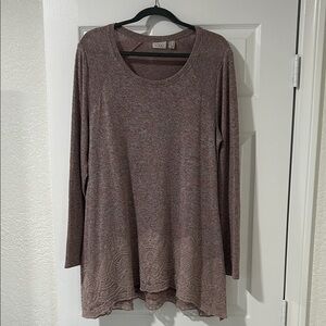 LOGO by Lori Goldstein Mauve Long Sleeve Tunic with Lace Hem